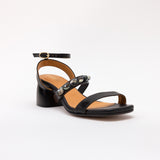 Black Heeled Swap Sandal with Agatas
