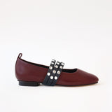 Burgundy - Black Triple Studs Straps