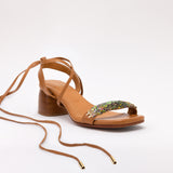 Camel Heeled Swap Sandal Aqua with Gladiator