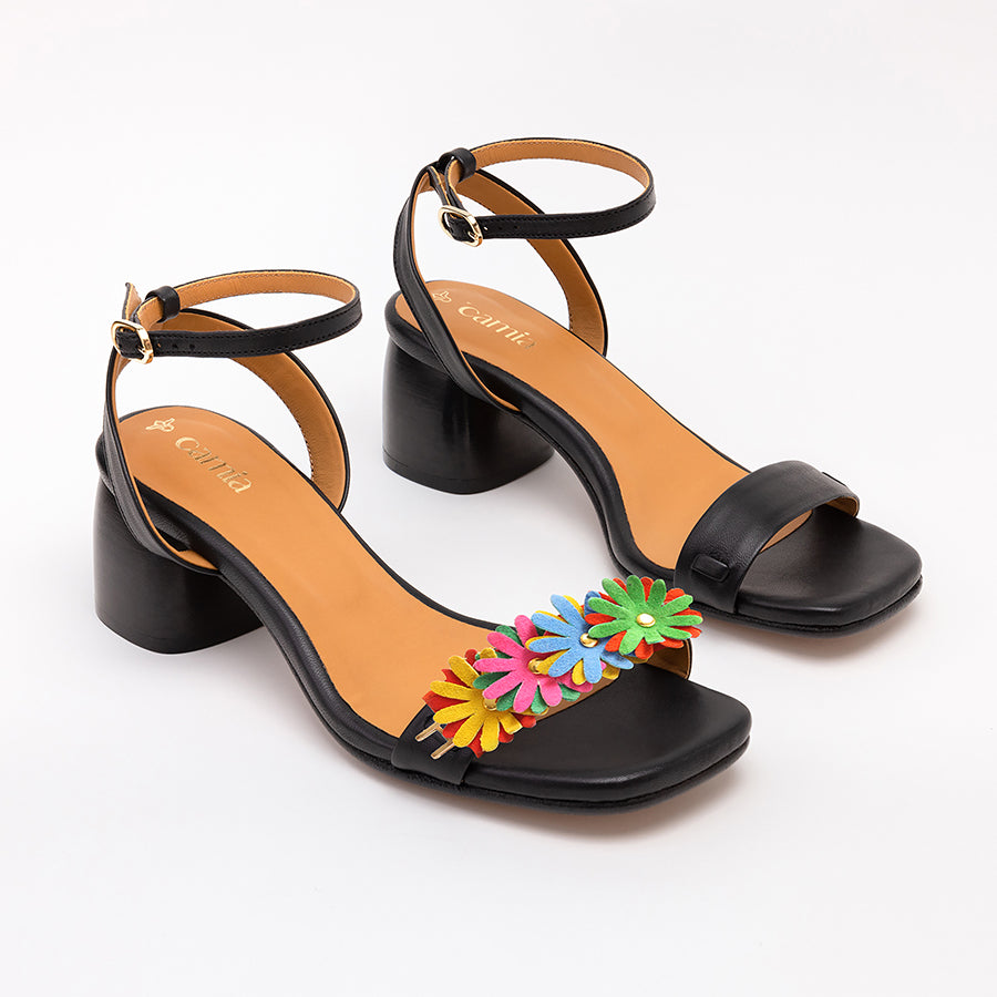 Multicolor Floral Interchangeable Strap Black Sandal