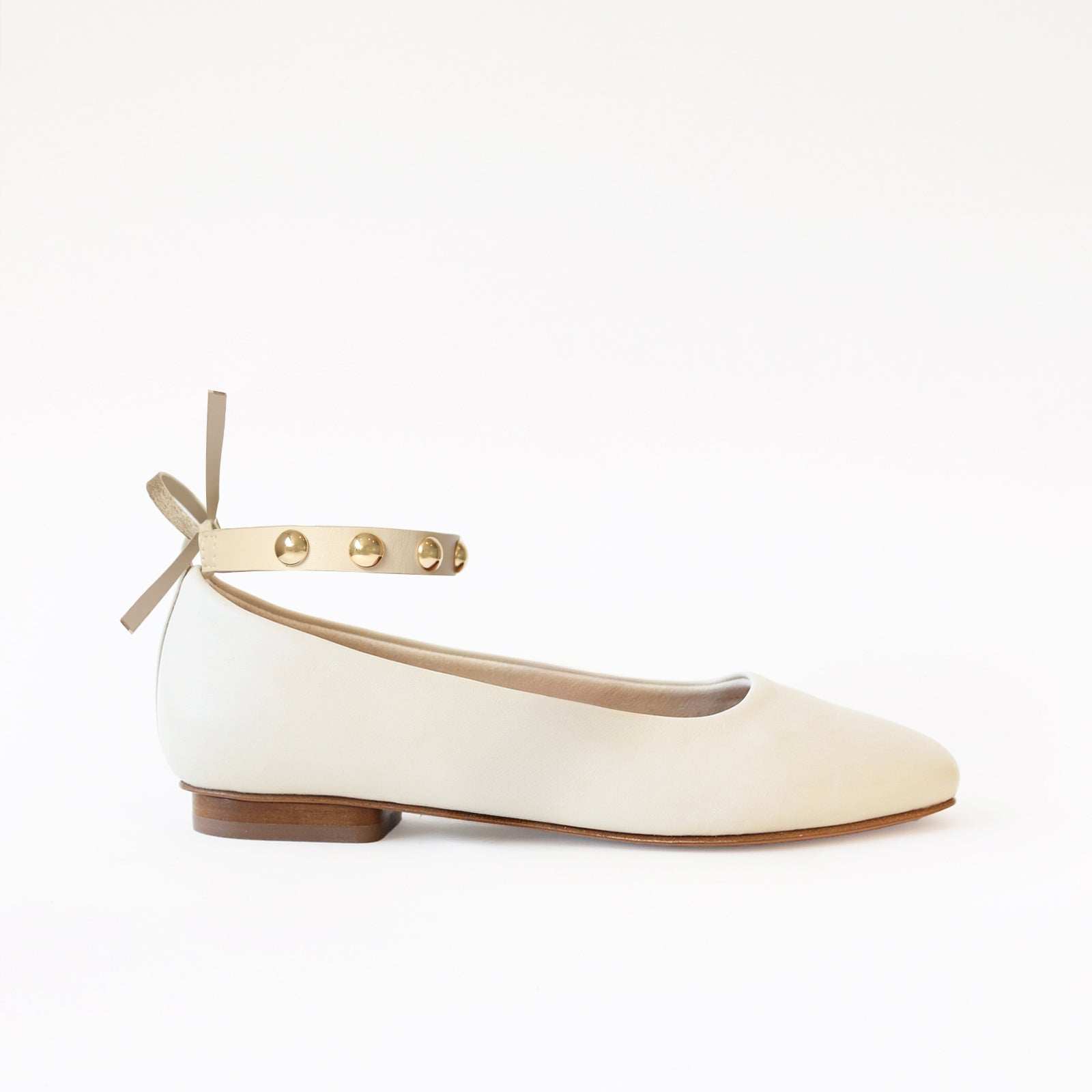 Off White Ballet Flats with Golden Studs Cream Ankle Strap | Edgy & Versatile 37 Off White Ballet Flats with Golden Studs Cream Ankle Strap | Edgy & Versatile 37