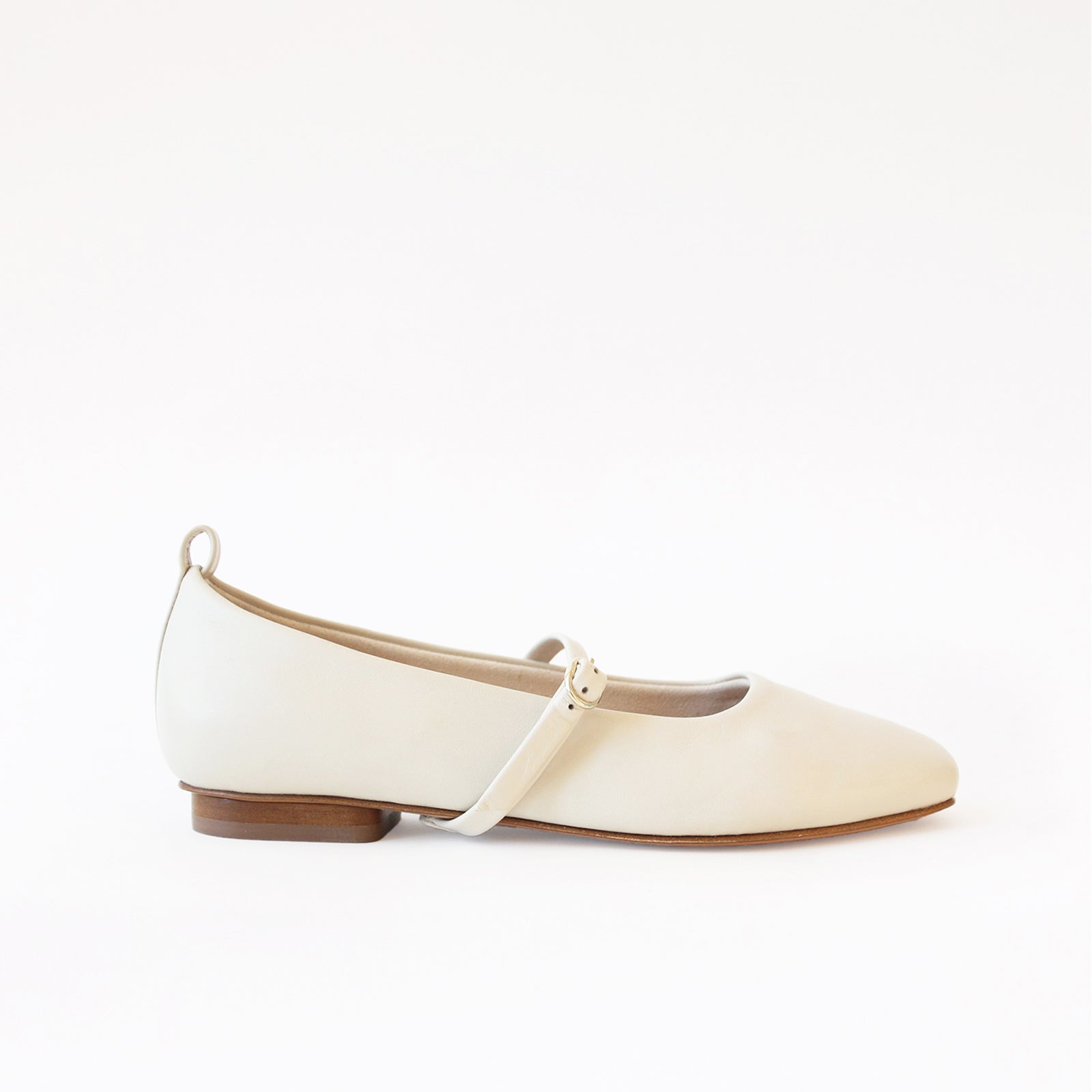 Off White Ballet Flats with Golden Studs Cream Ankle Strap Off White Ballet Flats with Golden Studs Cream Ankle Strap