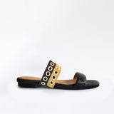 Black Flat Swap Sandal Double Black&Yellow