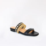 Flat Swap Sandal Black Black and Yellow Double Sabrina