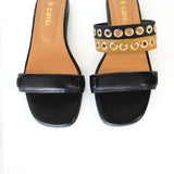 Black Flat Swap Sandal Double Black&Yellow