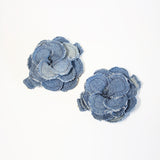 Black Flat Swap Sandal Denim Blue Flower with Cushion