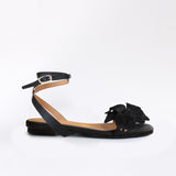 Black Flat Swap Sandal Charcoal Camia Flower