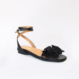 Flat Swap Sandal Black Charcoal Camia Flower