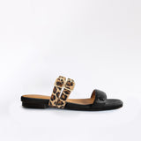 Black Flat Swap Sandal Double Leopard