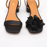 Black Heeled Swap Sandal Charcoal Camia Flower with Gladiator