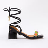 Heeled Swap Sandal Black Petit Garden Bright Gladiator Long Strap - Black