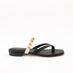Black Thongs - Cream Golden Studs