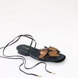 Black Swap Flat Sandal Brown Flower Black Gladiator