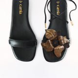 Black Swap Flat Sandal Brown Flower Black Gladiator