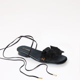 Black Flat Swap Sandal Charcoal Flower Gladiator