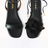 Black Flat Swap Sandal Charcoal Flower Gladiator