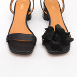 Black Heeled Swap Sandal Charcoal Camia Flower