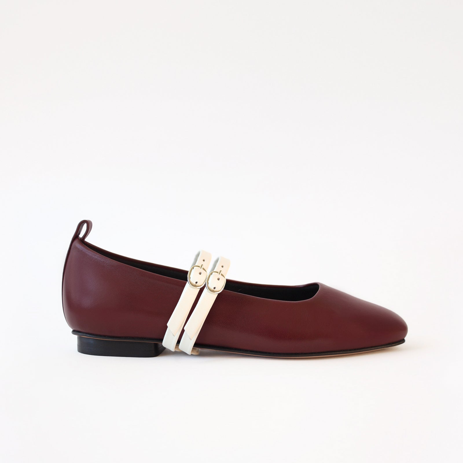 Burgundy - OffWhite Leather Double Straps