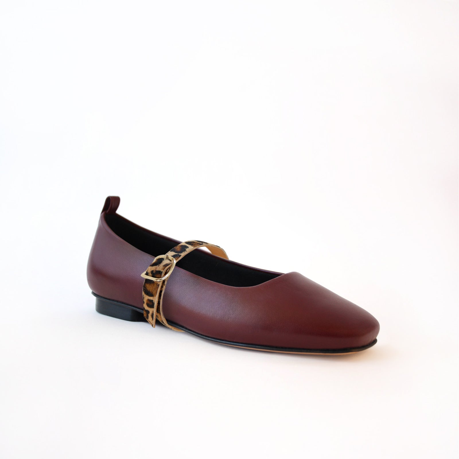 Burgundy Ballet Flats with Leopard Strap Bold Customizable – Camia