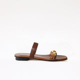 Heeled Swap Sandal Black Charcoal Camia Flower Gladiator Long Strap - Black