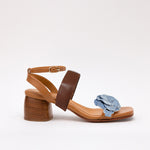 Middle Strap Espresso Blue Denim Flower Camel