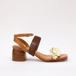 Middle Strap Espresso Cream Denim Flower Camel