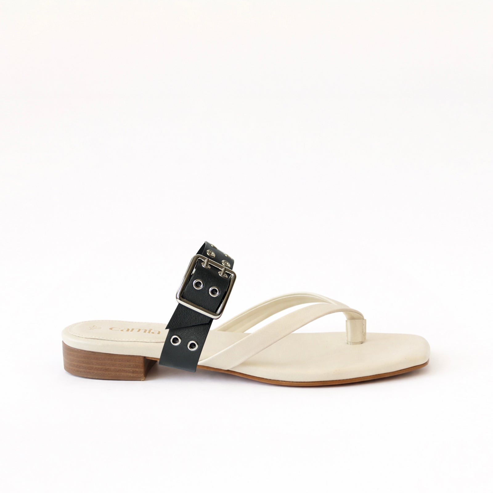 Off White Thong - Black Buckle