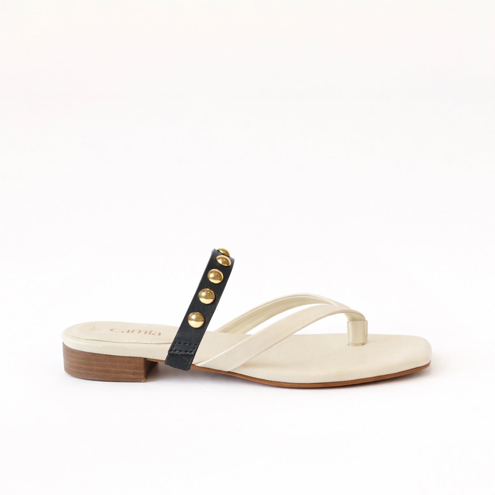 Off White Thong - Golden Studs Black