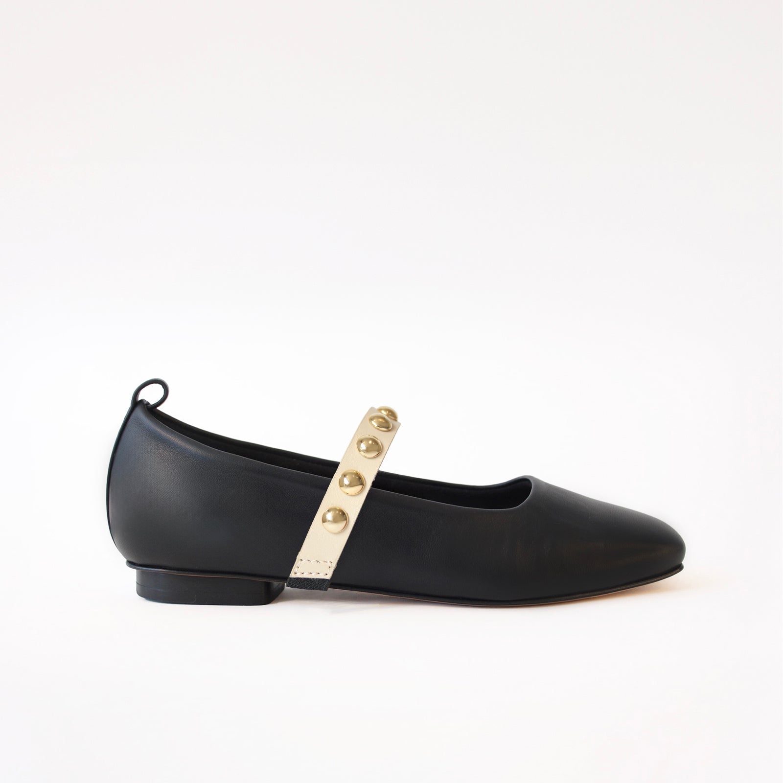 Black Ballet Flats — Golden Studs Cream 42