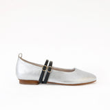 Silver - Black Leather Double Straps