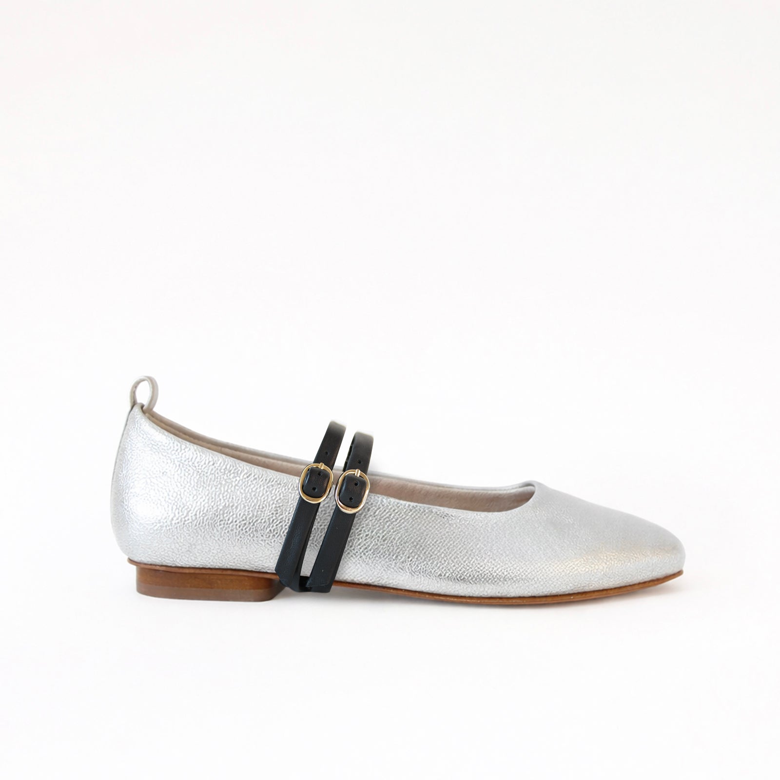 Silver - Black Leather Double Straps