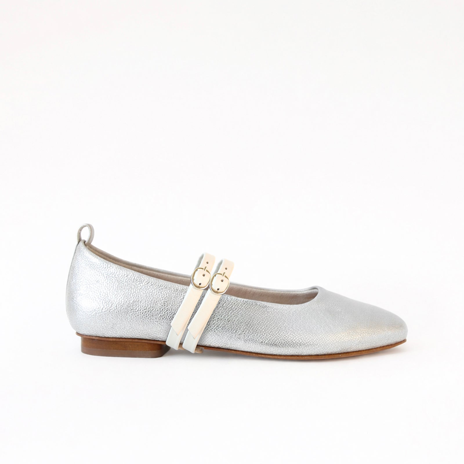 Silver - OffWhite Leather Double Straps